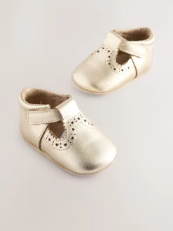 Next Or - Leather Bébé T-Bar Chaussures (0-24mths) New