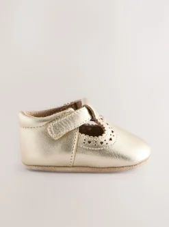 Next Or - Leather Bébé T-Bar Chaussures (0-24mths) New