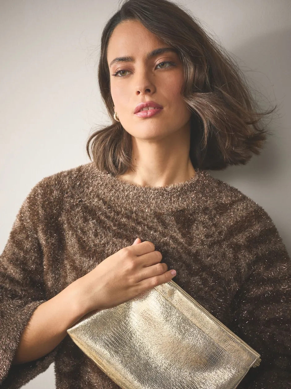 Next Or - Pochette à bouton-pression à détails scintillants Clearance