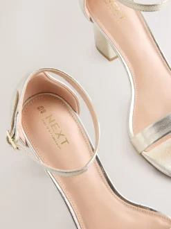 Next - Sandales à talons carrés Or Clearance