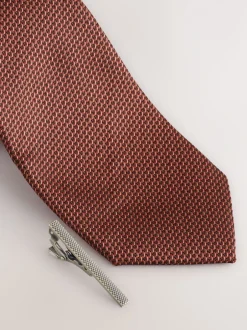 Next - Cravate texturée avec pince à cravate Orange Online