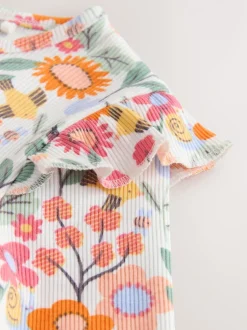 Next Orange à petites fleurs - Haut côtelé à volants et manches longues (3mois à7ans) Discount