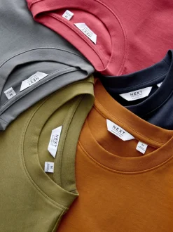 Next Orange/Gris/Vert/Bleu marine/Rouge - Lot de 5 t-shirts épais à coupe décontractée Outlet