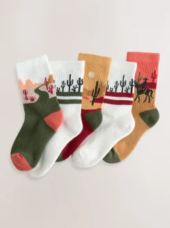 Next - Cushioned Semelle intérieure Cotton Rich Ribbed Tipped Chaussettes 5 Lot Ouest neutre Outlet