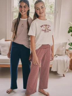 Next Ours à rayures bordeaux/Écru - Lot de 2 pyjamas à taille pliée douce (4-16ans) Outlet