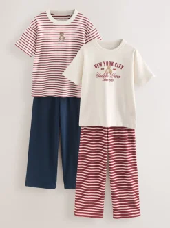 Next Ours à rayures bordeaux/Écru - Lot de 2 pyjamas à taille pliée douce (4-16ans) Outlet