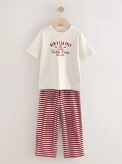 Next Ours à rayures bordeaux/Écru - Lot de 2 pyjamas à taille pliée douce (4-16ans) Outlet