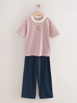 Next Ours à rayures bordeaux/Écru - Lot de 2 pyjamas à taille pliée douce (4-16ans) Outlet