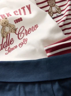 Next Ours à rayures bordeaux/Écru - Lot de 2 pyjamas à taille pliée douce (4-16ans) Outlet