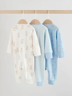 Next Ours bleu - Combinaisons de nuit à fermeture éclair pour bébés 3 Pack (0mths-3yrs) Online