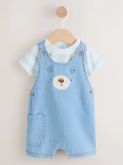 Next Ours bleu - Ensemble salopette et body tissé bébé (0mois-2ans) Hot