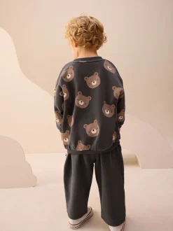 Next - Ensemble Sweatshirt et Joggers Rayure (3mths-7yrs) Ours gris anthracite partout