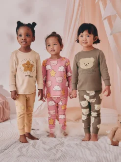 Next Ours marron/étoile - Lot de 3 pyjamas Snuggle (9mois-9ans)