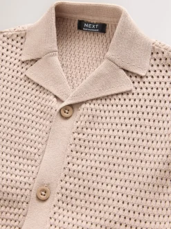 Next Palmiers neutres - Polo texturé en maille à manches courtes avec col révéré (3mois7ans) Sale