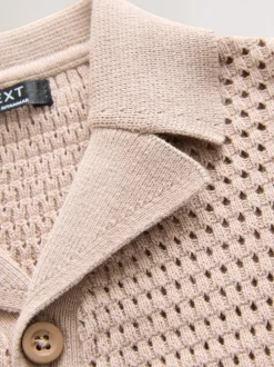 Next Palmiers neutres - Polo texturé en maille à manches courtes avec col révéré (3mois7ans) Sale