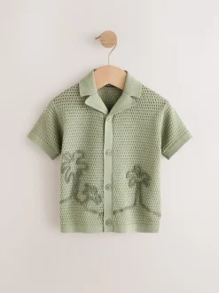 Next palmiers Vert - Polo texturé en maille à manches courtes avec col révéré (3mois7ans) Discount