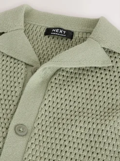 Next palmiers Vert - Polo texturé en maille à manches courtes avec col révéré (3mois7ans) Discount