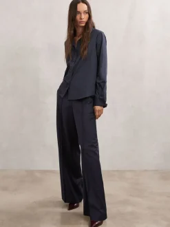 Reiss Pantalon large Neave à fines rayures en laine mélangée Clearance