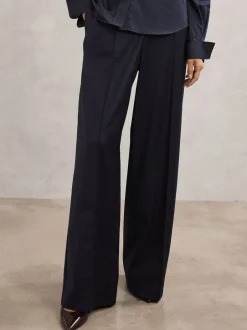 Reiss Pantalon large Neave à fines rayures en laine mélangée Clearance
