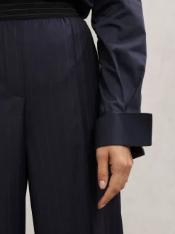 Reiss Pantalon large Neave à fines rayures en laine mélangée Clearance