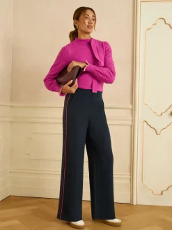 Love & Roses Pantalons à jambe large à rayure latérale contrastante New