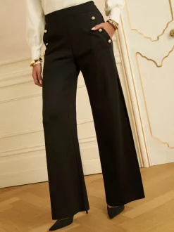 Love & Roses Pantalons en point de Rome à jambe large avec détails boutons Outlet