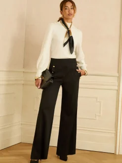 Love & Roses Pantalons en point de Rome à jambe large avec détails boutons Outlet