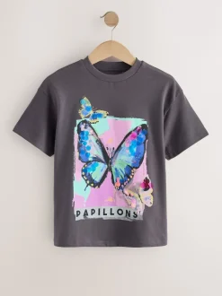 Next Papillon gris anthracite - T-shirt oversize à sequins (3-16ans) New