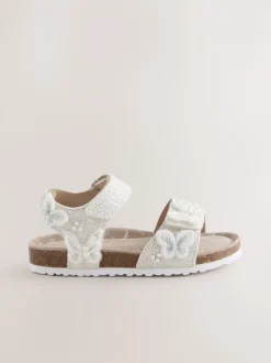 Next papillon pailleté Blanc - Sandales à fermeture tactile avec assise en liège Outlet