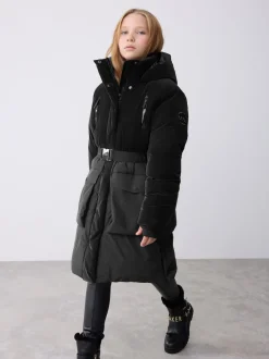 Baker by Ted Baker Parka longue imperméable à ceinture noire rembourrée Discount