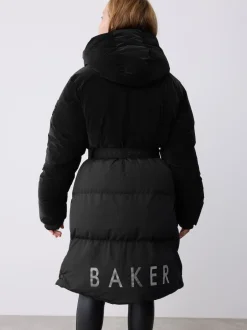 Baker by Ted Baker Parka longue imperméable à ceinture noire rembourrée Discount