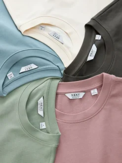 Next Pastels vert/bleu/écru/ardoise/rose - Lot de 5 t-shirts épais à coupe décontractée Discount