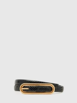 Reiss Peau de serpent noire - Ceinture fine en cuir avec boucle allongée Chaya Outlet