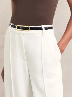 Reiss Peau de serpent noire - Ceinture fine en cuir avec boucle allongée Chaya Outlet