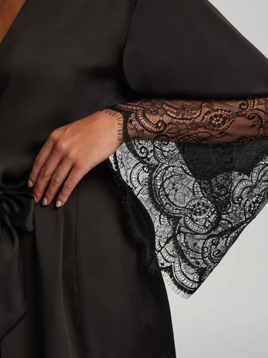 Hunkemoller Peignoir Hunkemöller kimono en satin noir Online
