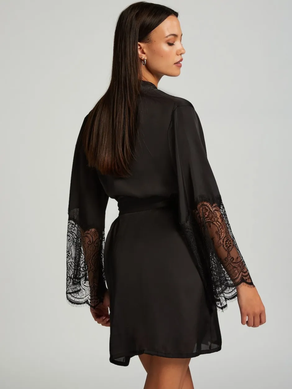 Hunkemoller Peignoir Hunkemöller kimono en satin noir Online