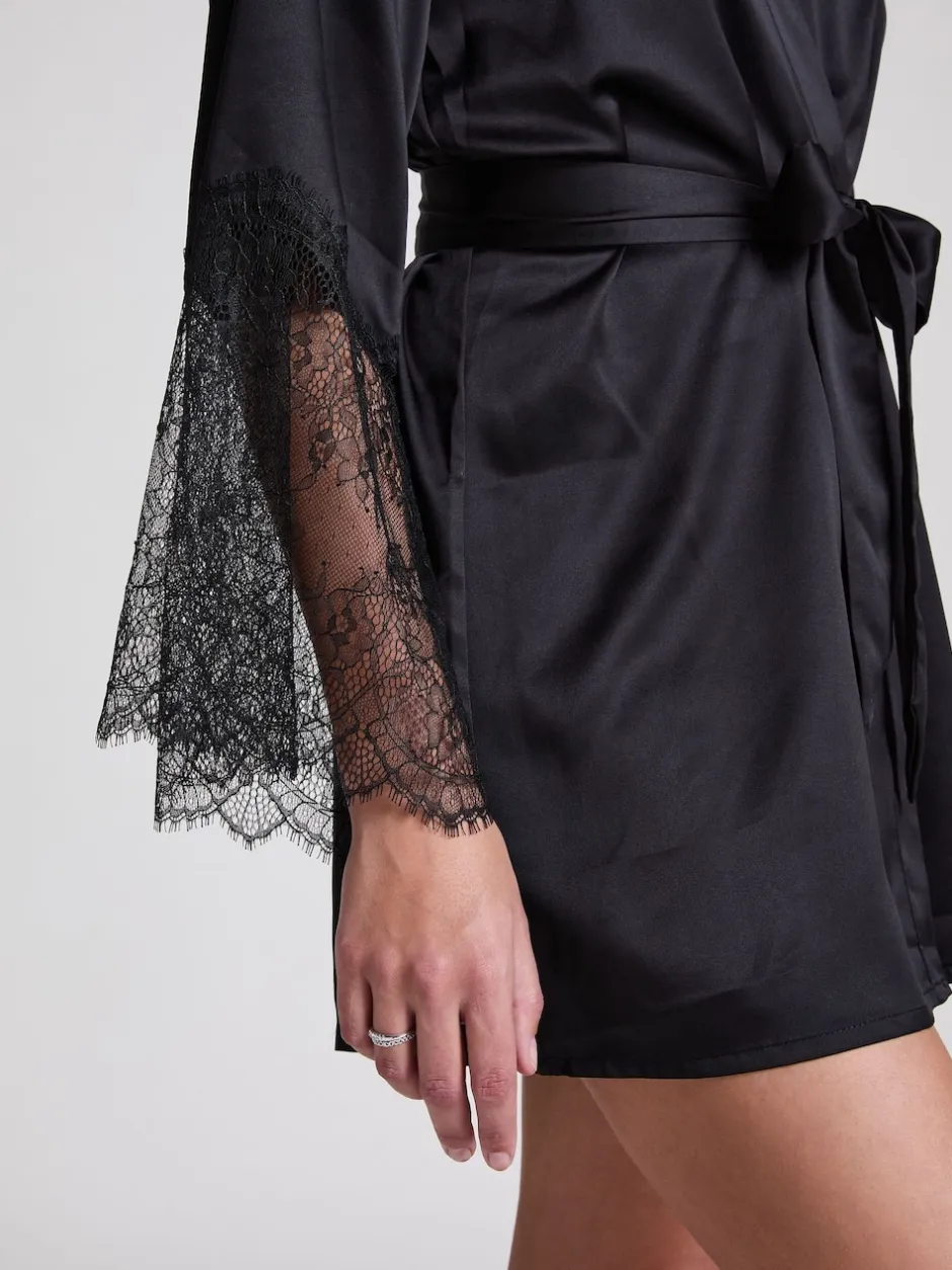 Hunkemoller Peignoir kimono en satin noir Outlet