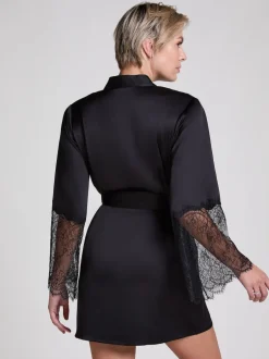 Hunkemoller Peignoir kimono en satin noir Outlet