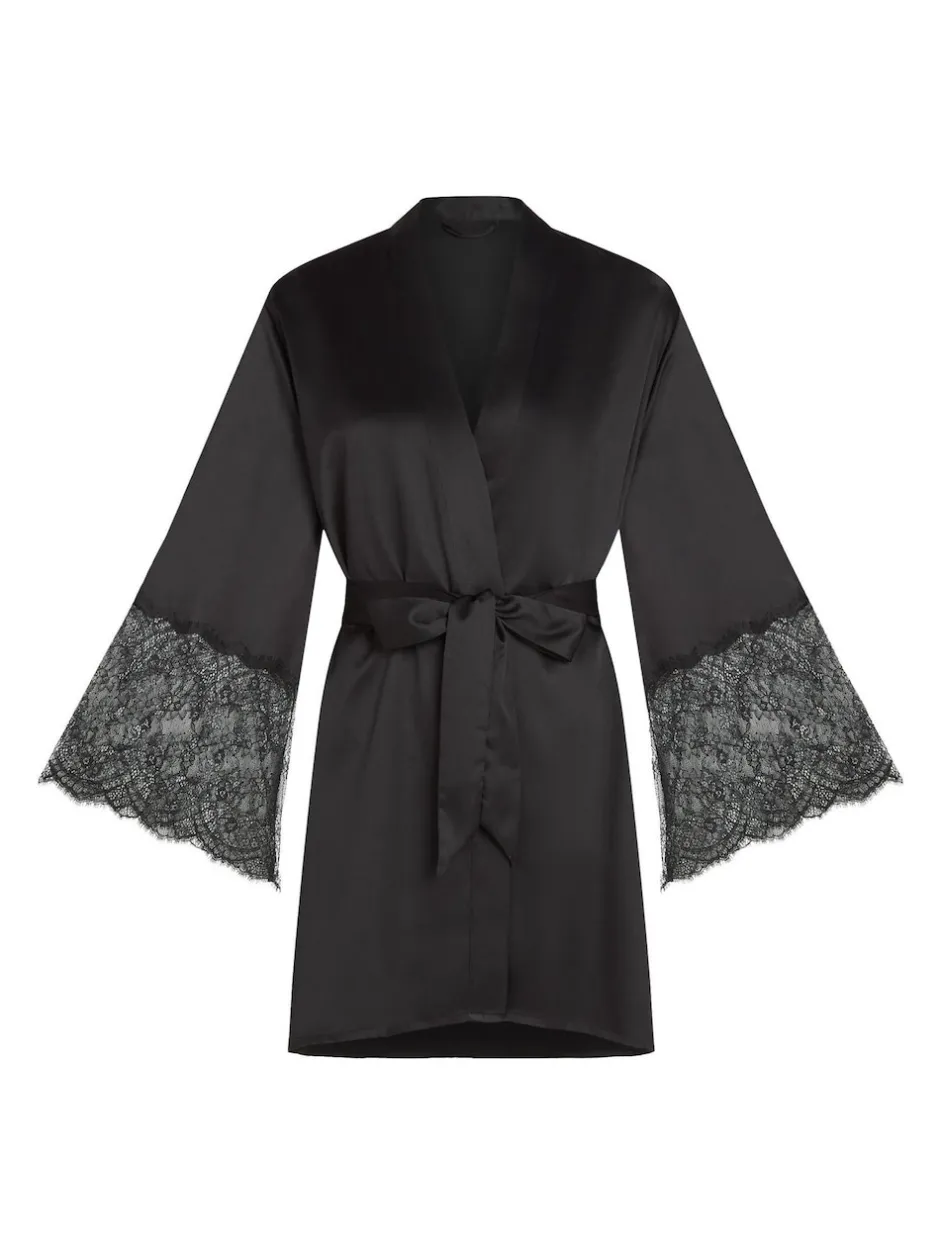 Hunkemoller Peignoir kimono en satin noir Outlet