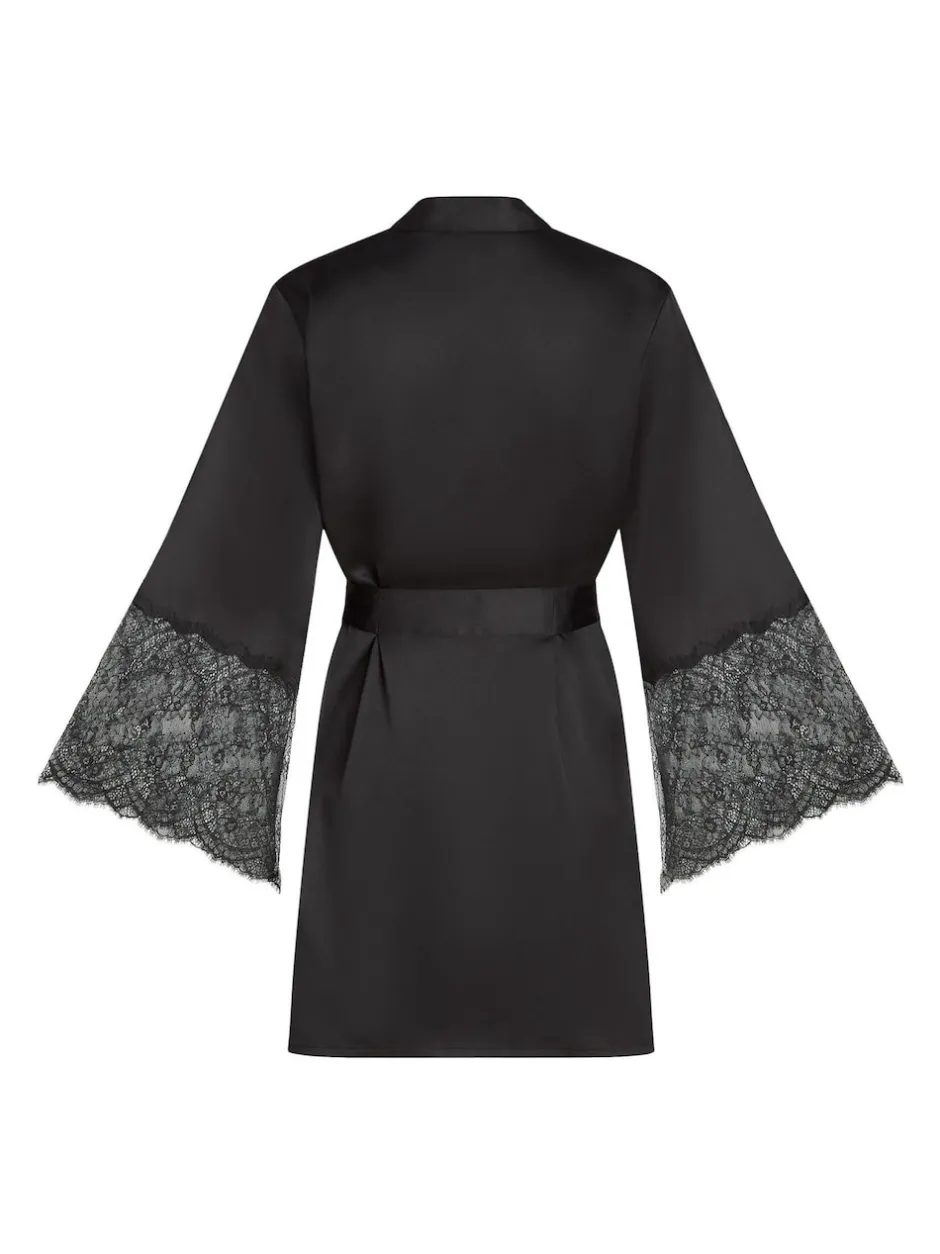 Hunkemoller Peignoir kimono en satin noir Outlet