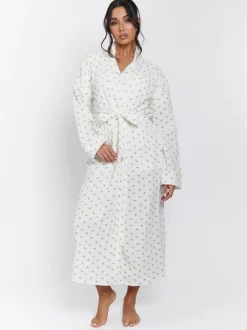 Loungeable Peignoir gaufré 100% coton imprimé citron