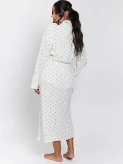 Loungeable Peignoir gaufré 100% coton imprimé citron