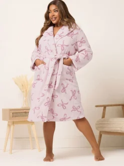 Yours Curve Peignoir à col châle avec nœuds moelleux Hot