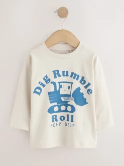 Next - Lot de 3 t-shirts imprimés graphiques à manches longues (3mois-7ans) Pelleteuse bleue New