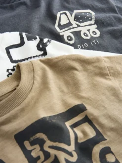 Next Pelleteuse noire - T-shirts imprimés graphiques à manches courtes Lot de 3 (3mois7ans) Sale