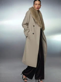 Next Pierre - Manteau ceinturé avec col amovible en fausse fourrure Discount