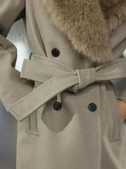 Next Pierre - Manteau ceinturé avec col amovible en fausse fourrure Discount