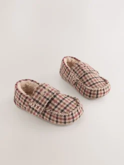 Next plaid Marron - Chaussons style mocassins à fermeture par contact