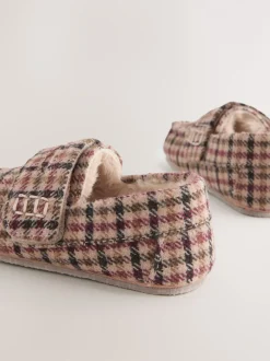 Next plaid Marron - Chaussons style mocassins à fermeture par contact