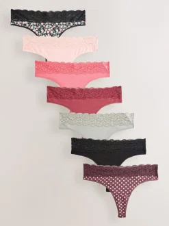 Next Pois imprimés - Culotte en coton et dentelle 7 Pack String Best
